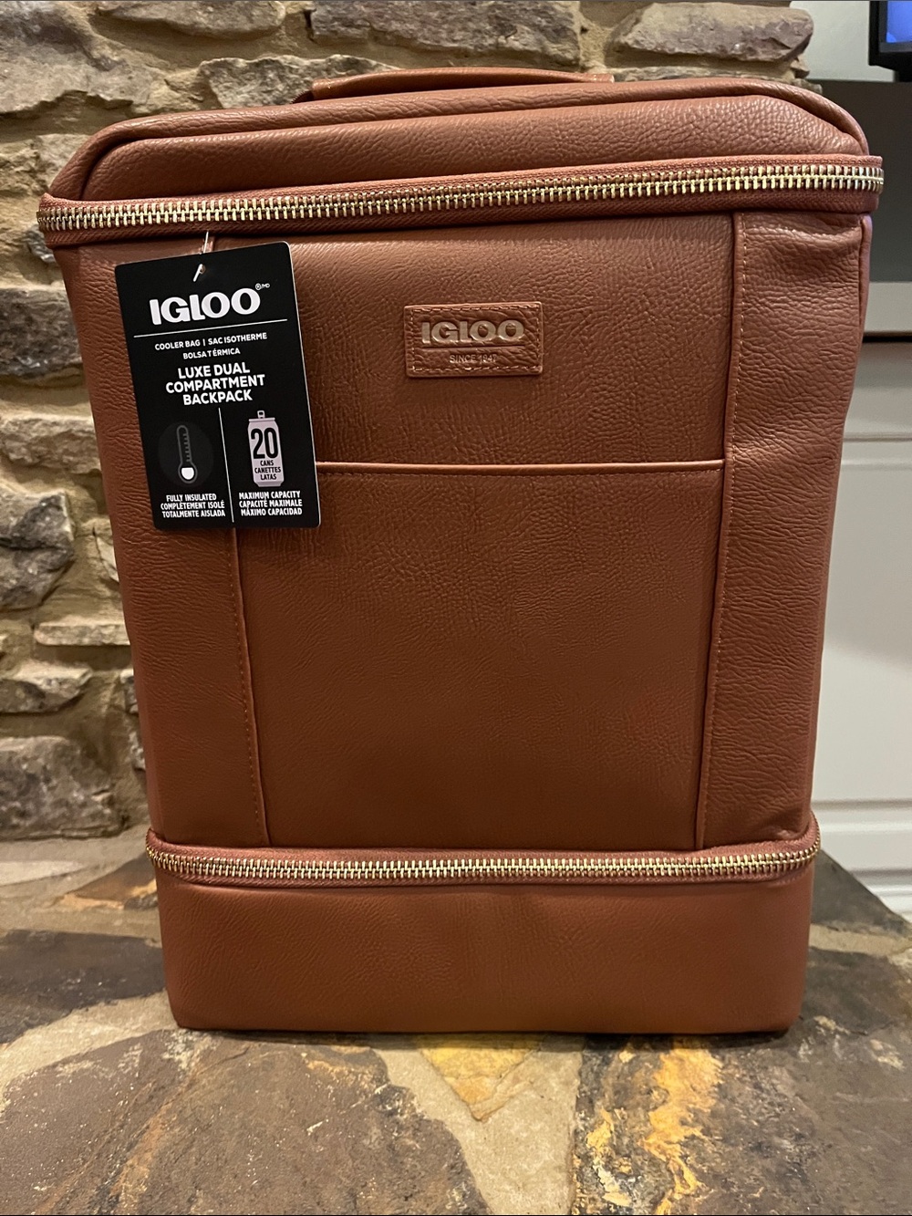 Igloo Brown Men’s Luxe Dual-Compartment Backpack Cooler